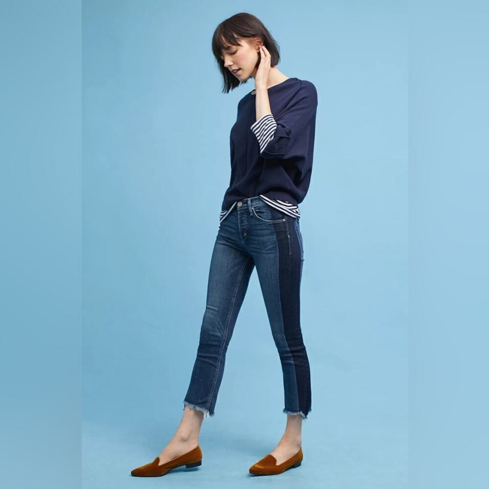 Anthropologie McGuire Vintage Mid-Rise Cropped Raw Hem Jeans Two Tone Denim 26